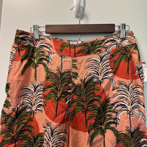 NWOT‎ Nicole Miller 100% Linen Pants Tropical Coastal Cropped Wide Flare Pant L - Picture 3 of 7